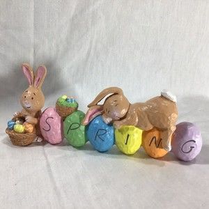 Spring Easter Egg Bunny Rabbit Figurines Home Decor Bunnies Plaque 8.5" Display